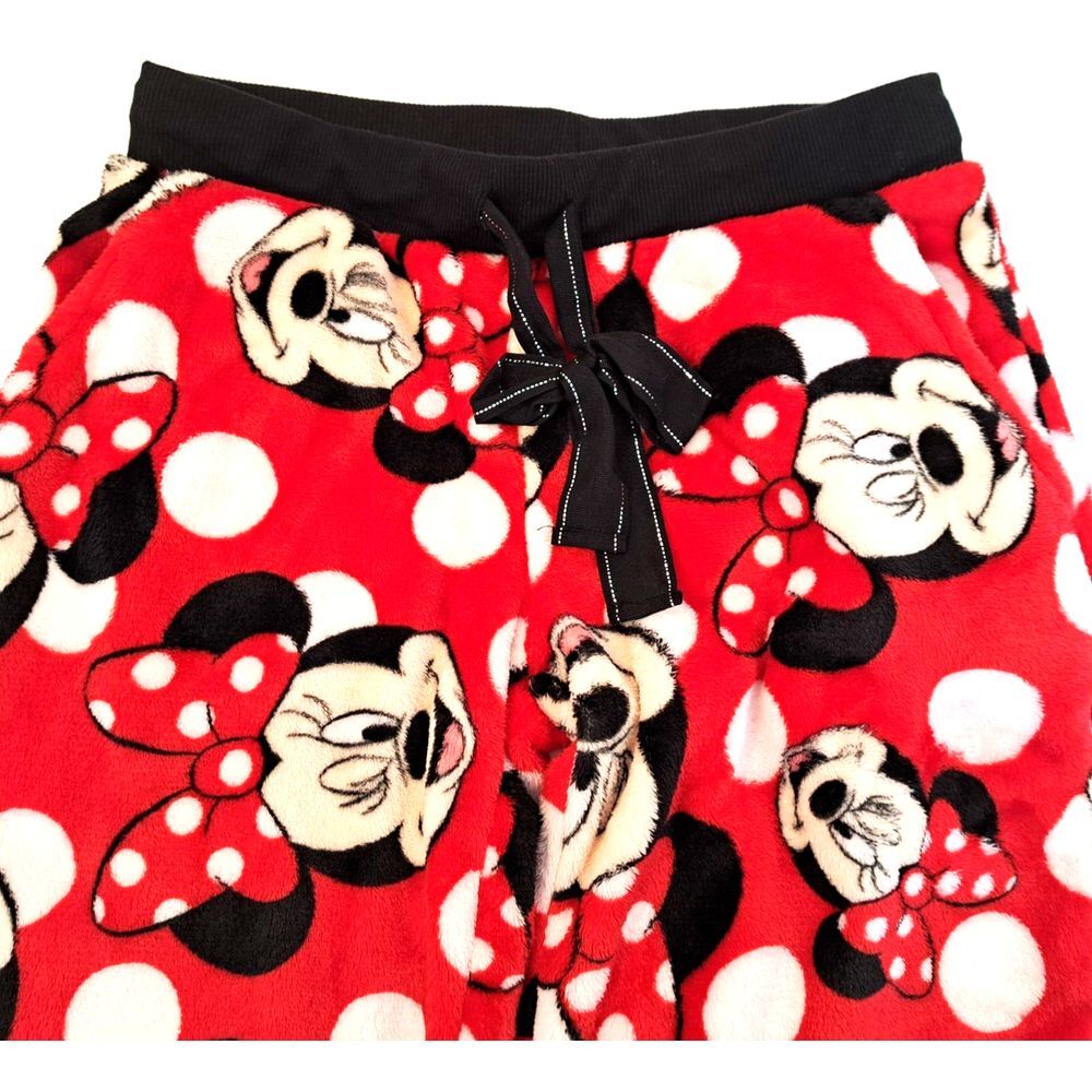 Disney Minnie Mouse Pajama Pants Bottoms Womens Small Red Black White PJs Fleece